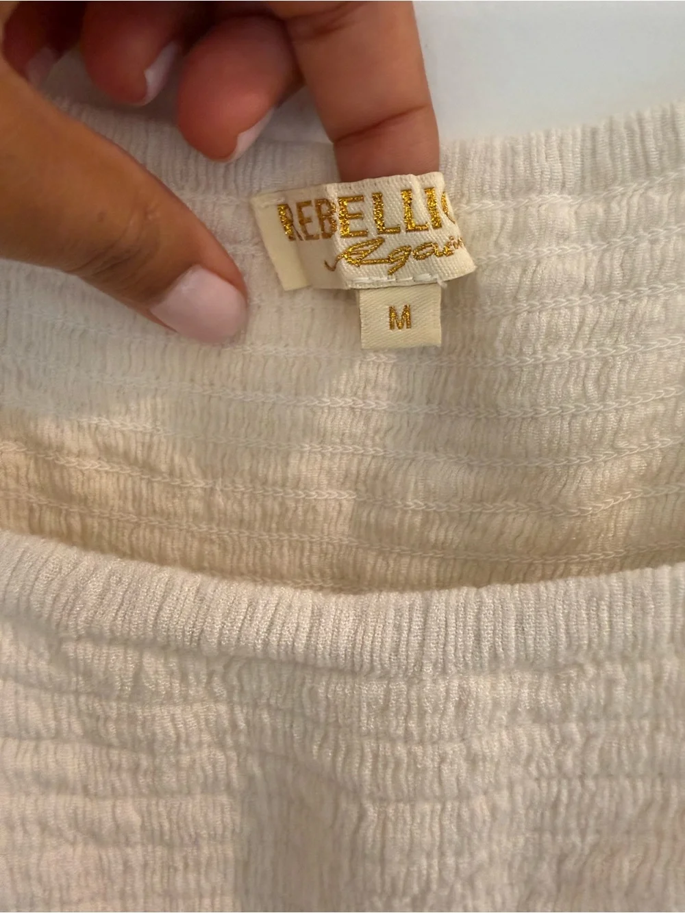 Crochet Cream Ruffled Off-Shoulder top - Picture 3 of 5